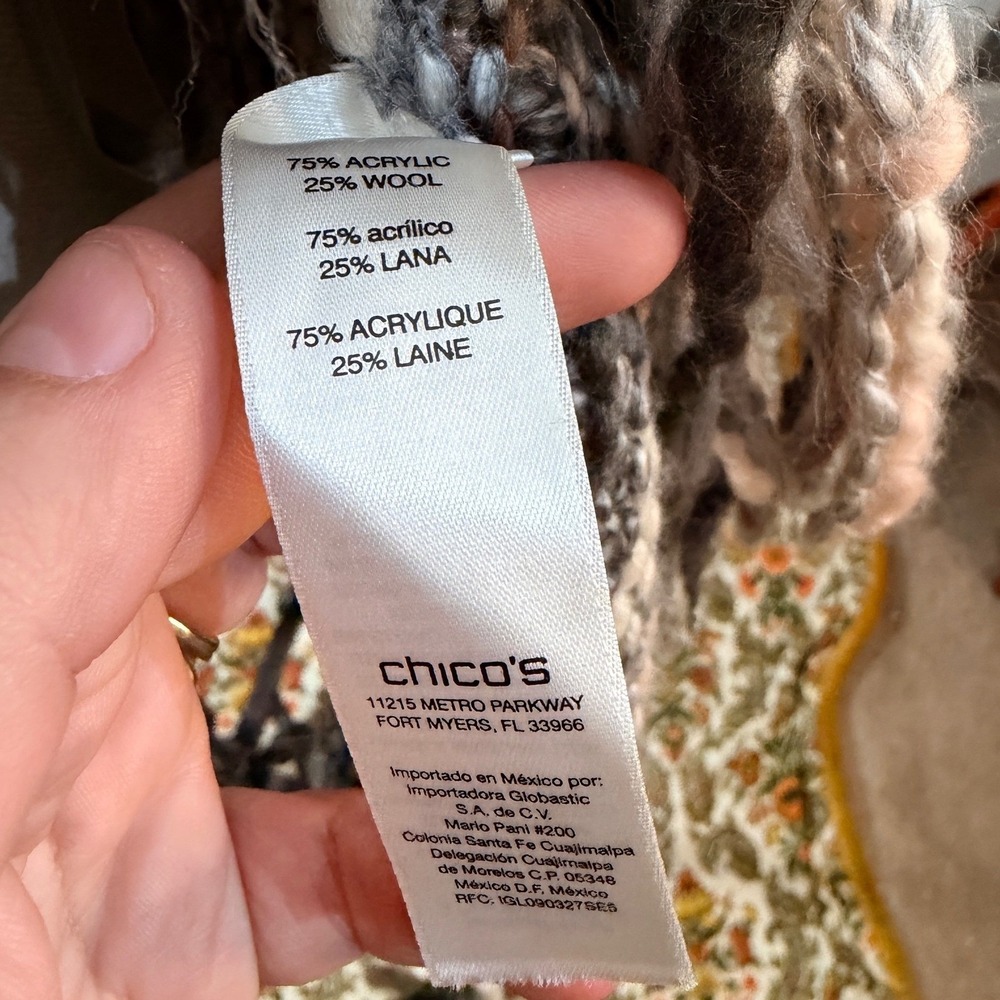 Chicos GORGEOUS Chunky Knit Fringe Longline Vest Wool Blend Boho - Size 3 - Picture 8 of 9